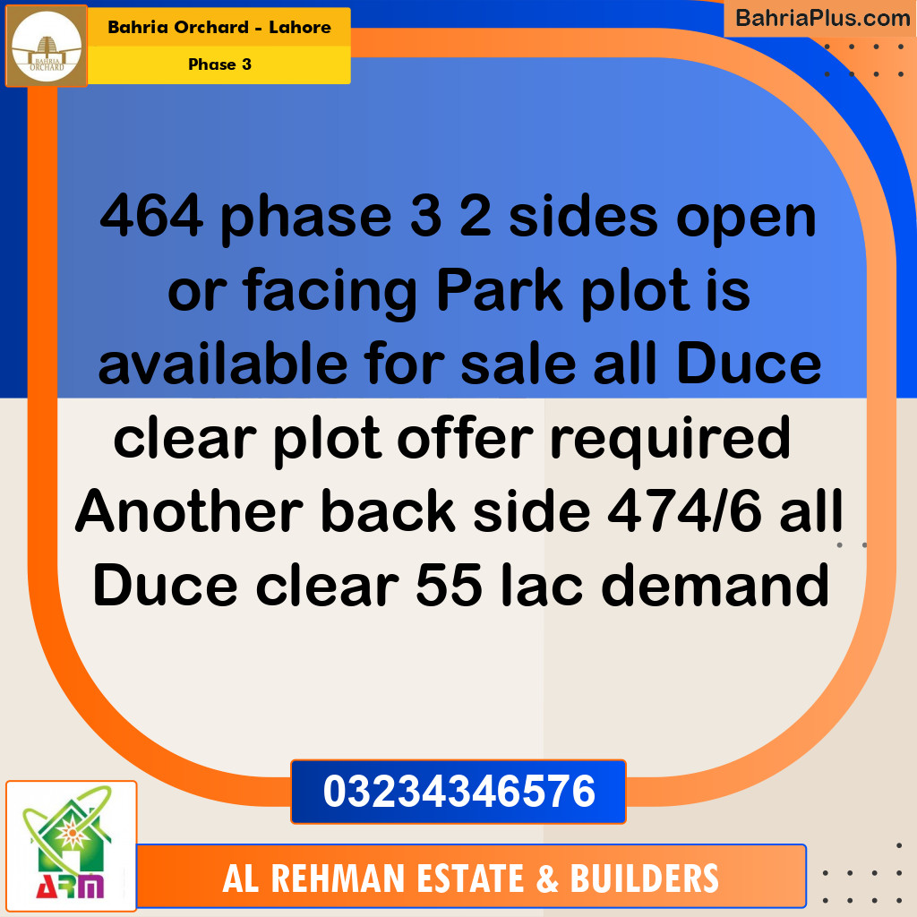 8 Marla Residential Plot for Sale in Phase 3 -  Bahria Orchard, Lahore - (BP-348642)