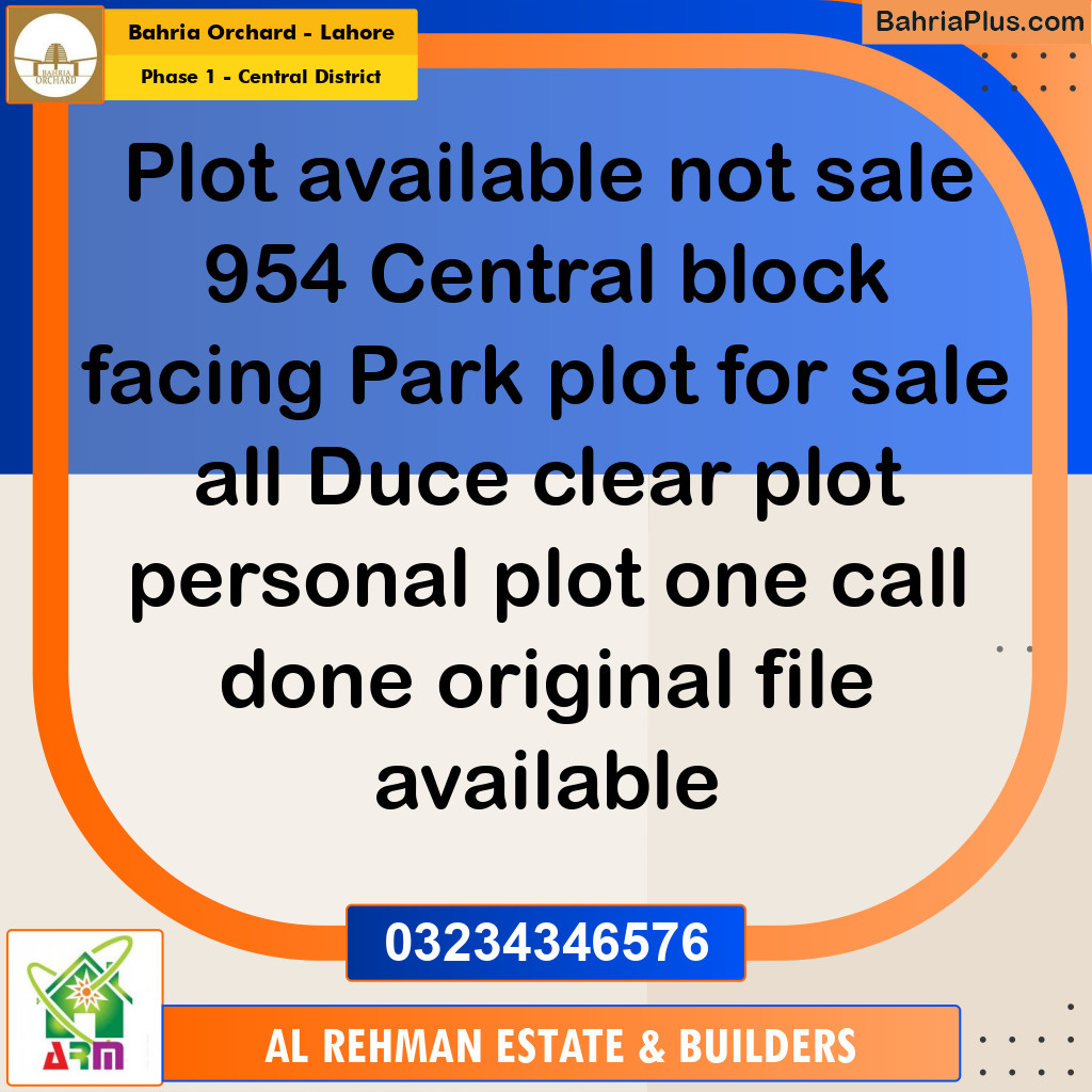 10 Marla Residential Plot for Sale in Phase 1 - Central District -  Bahria Orchard, Lahore - (BP-348643)