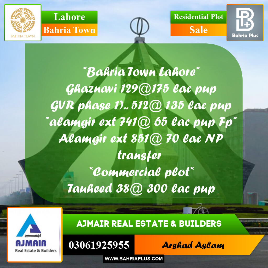 Residential Plot for Sale in Bahria Town, Lahore - (BP-348658)