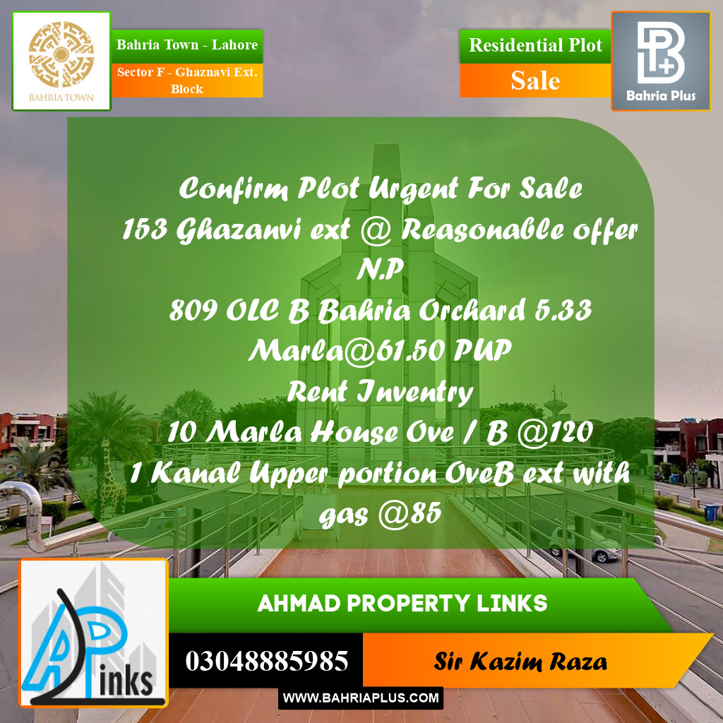 5 Marla Residential Plot for Sale in Sector F - Ghaznavi Ext. Block -  Bahria Town, Lahore - (BP-348675)
