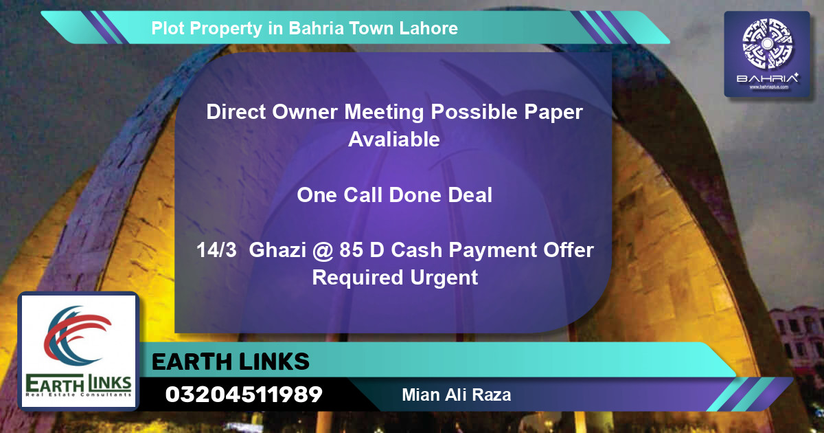 Residential Plot for Sale in Bahria Town, Lahore - (BP-34870)