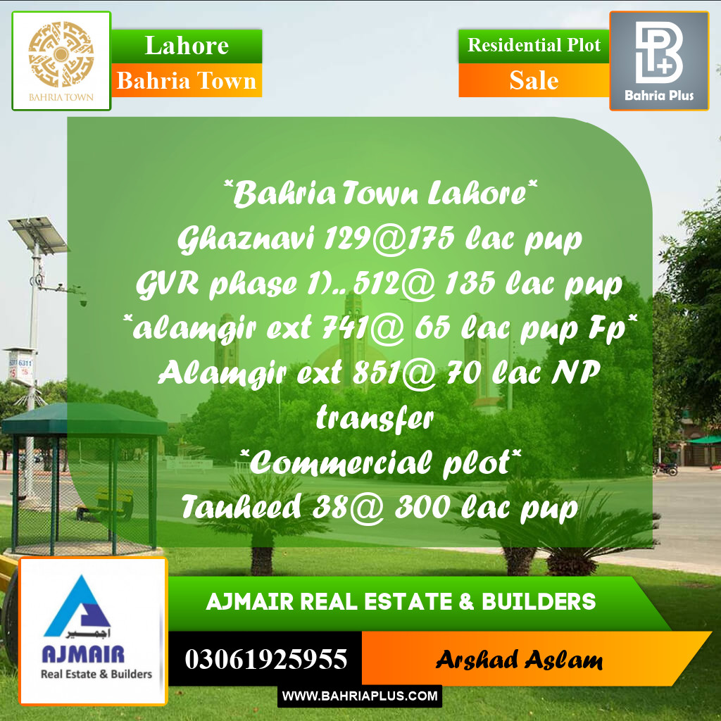 Residential Plot for Sale in Bahria Town, Lahore - (BP-348761)