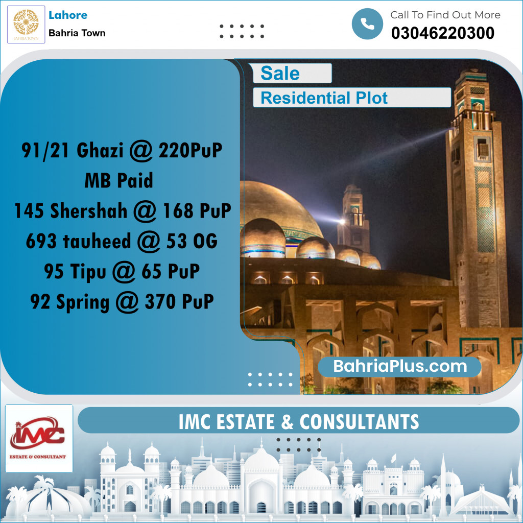 Residential Plot for Sale in Bahria Town, Lahore - (BP-348767)