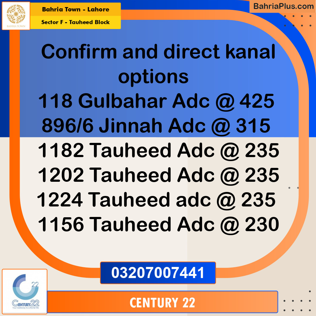 1 Kanal Residential Plot for Sale in Sector F - Tauheed Block -  Bahria Town, Lahore - (BP-348822)