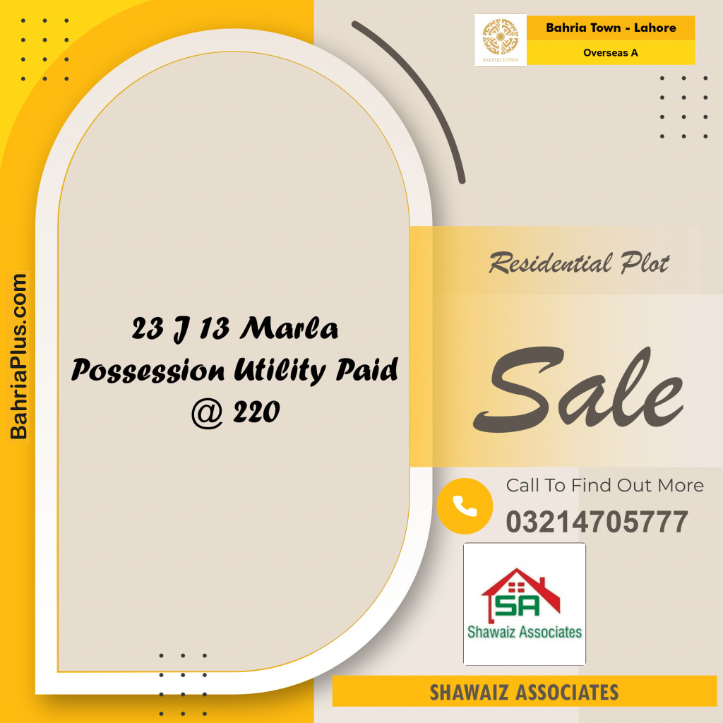 13 Marla Residential Plot for Sale in Overseas A -  Bahria Town, Lahore - (BP-348847)
