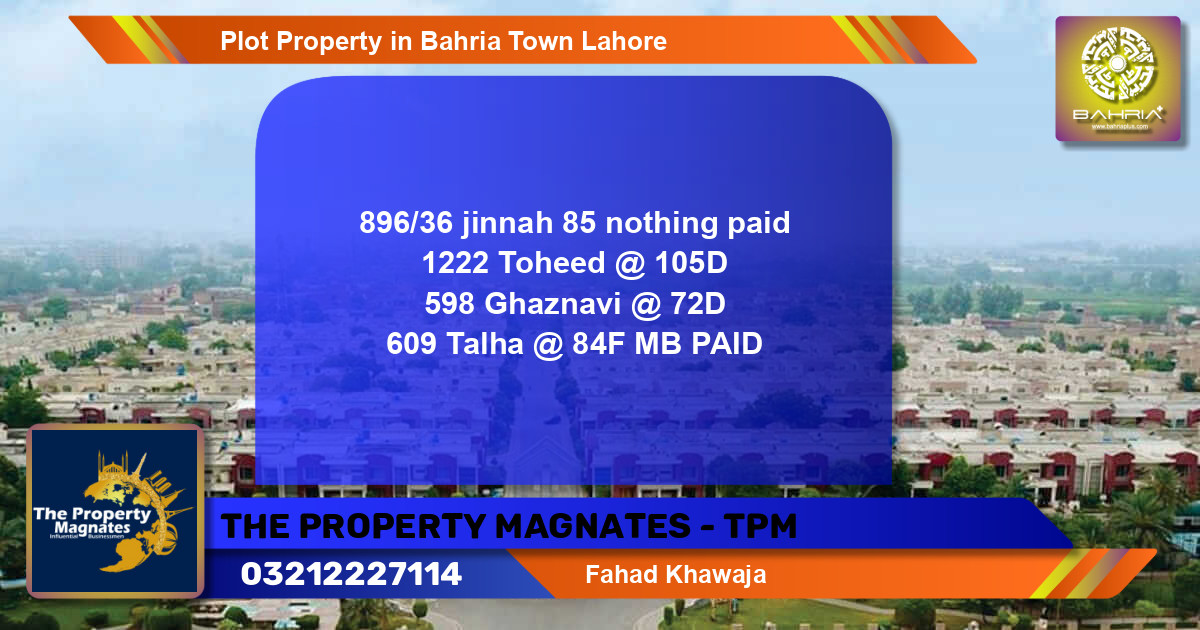 Residential Plot for Sale in Bahria Town, Lahore - (BP-34885)