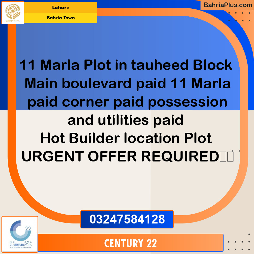 11 Marla Residential Plot for Sale in Bahria Town, Lahore - (BP-348926)