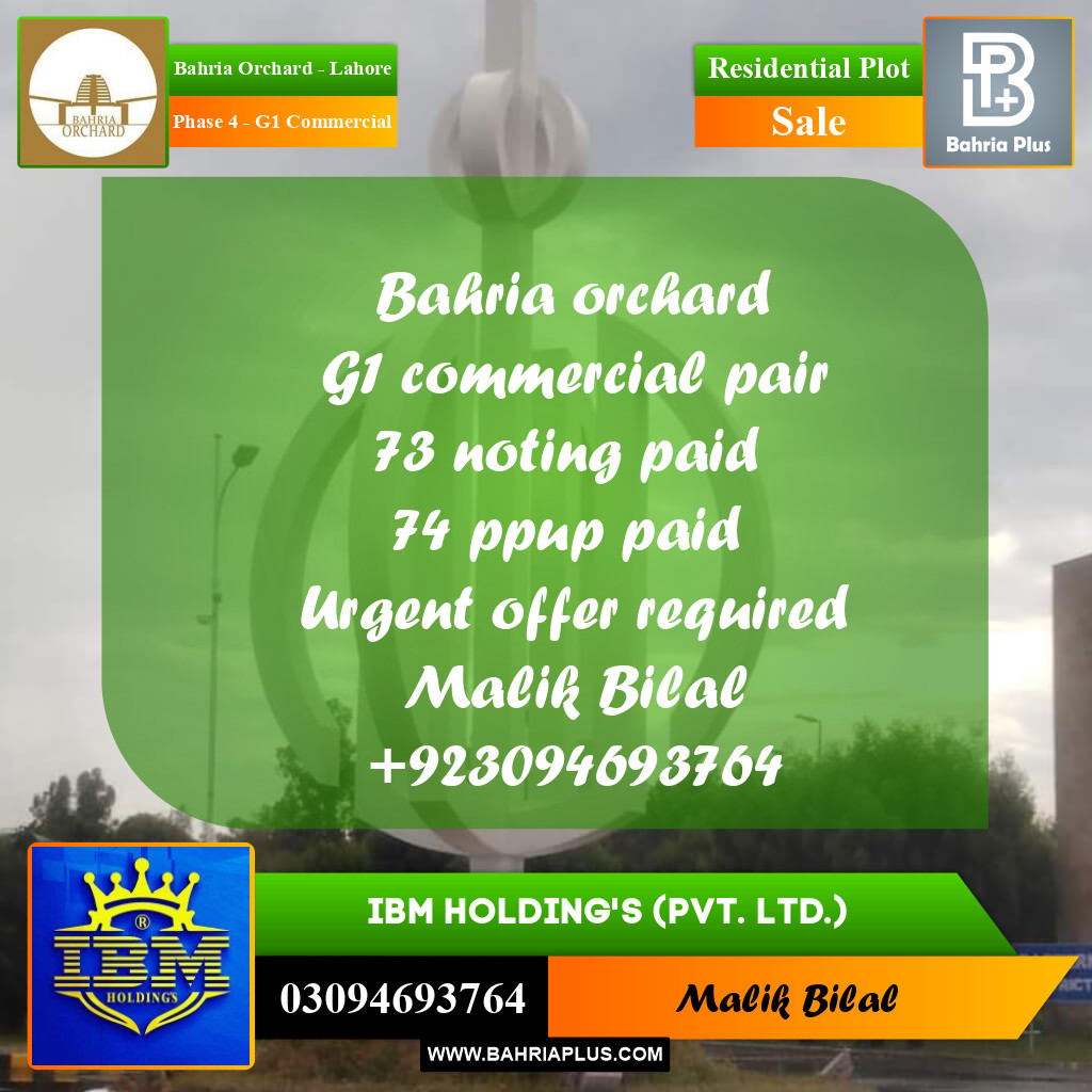 5 Marla Residential Plot for Sale in Phase 4 - G1 Commercial -  Bahria Orchard, Lahore - (BP-348931)
