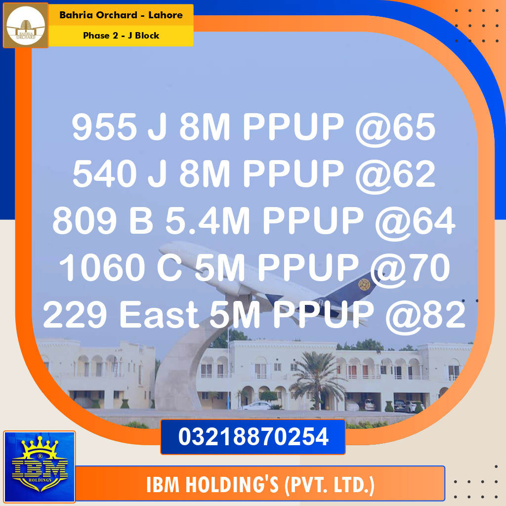 8 Marla Residential Plot for Sale in Phase 2 - J Block -  Bahria Orchard, Lahore - (BP-348956)