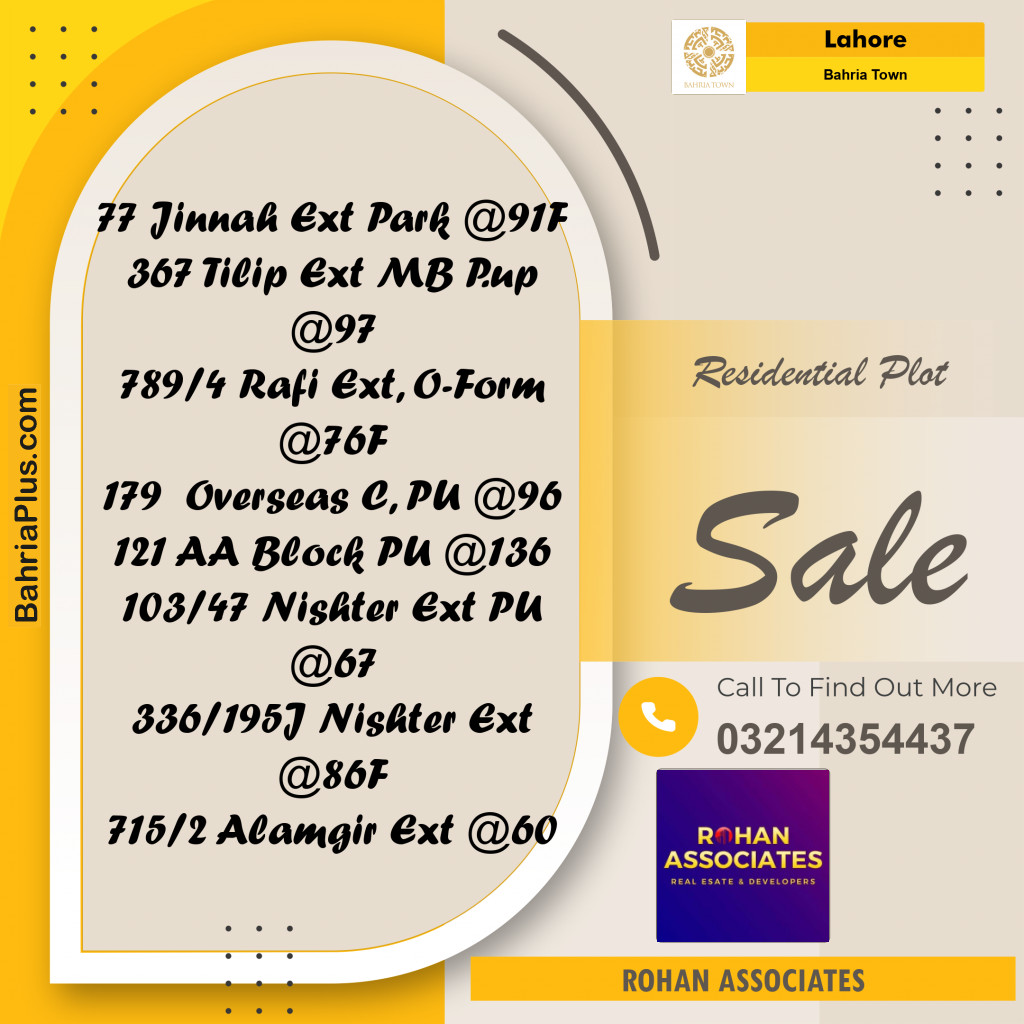 Residential Plot for Sale in Bahria Town, Lahore - (BP-348964)