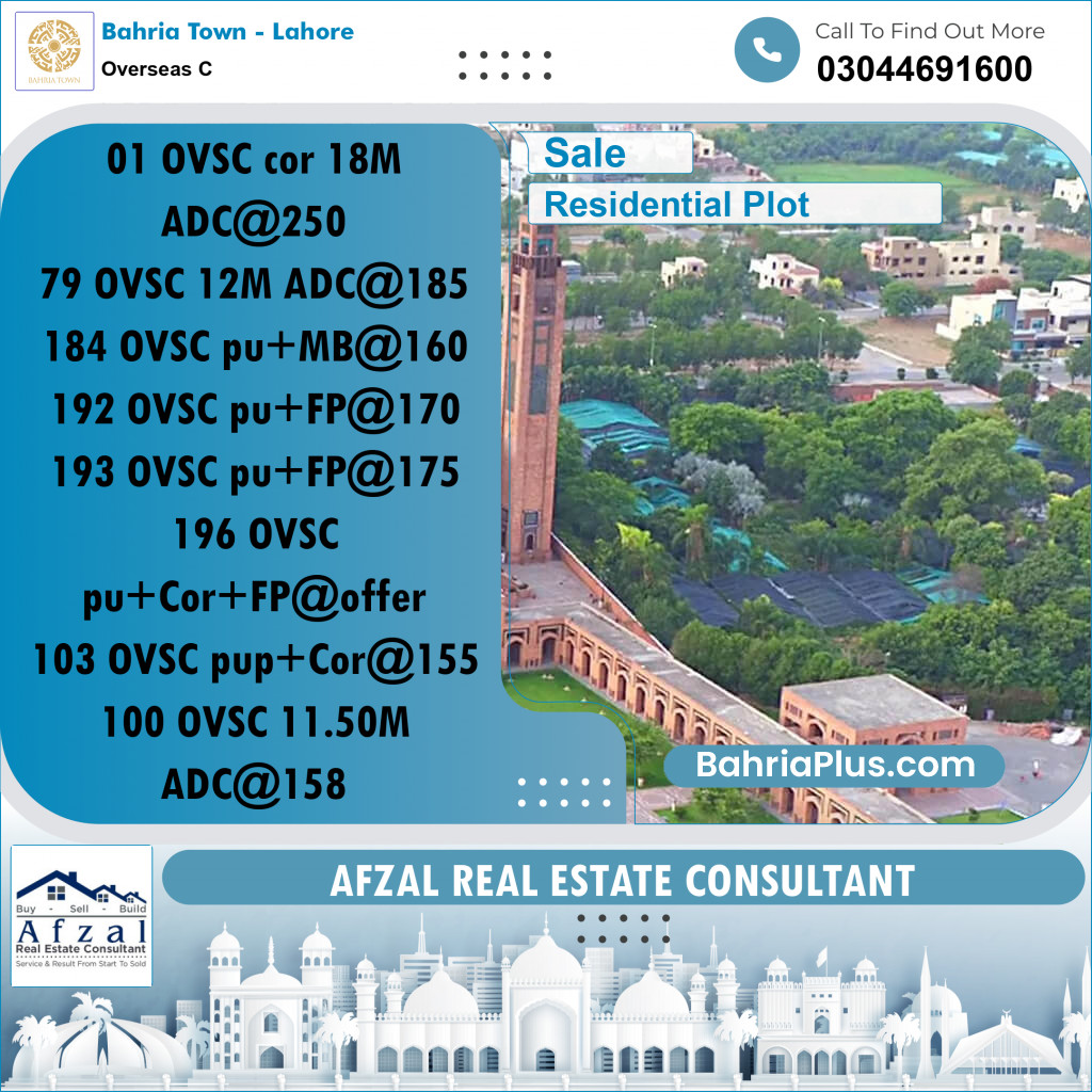 Residential Plot for Sale in Overseas C -  Bahria Town, Lahore - (BP-348974)