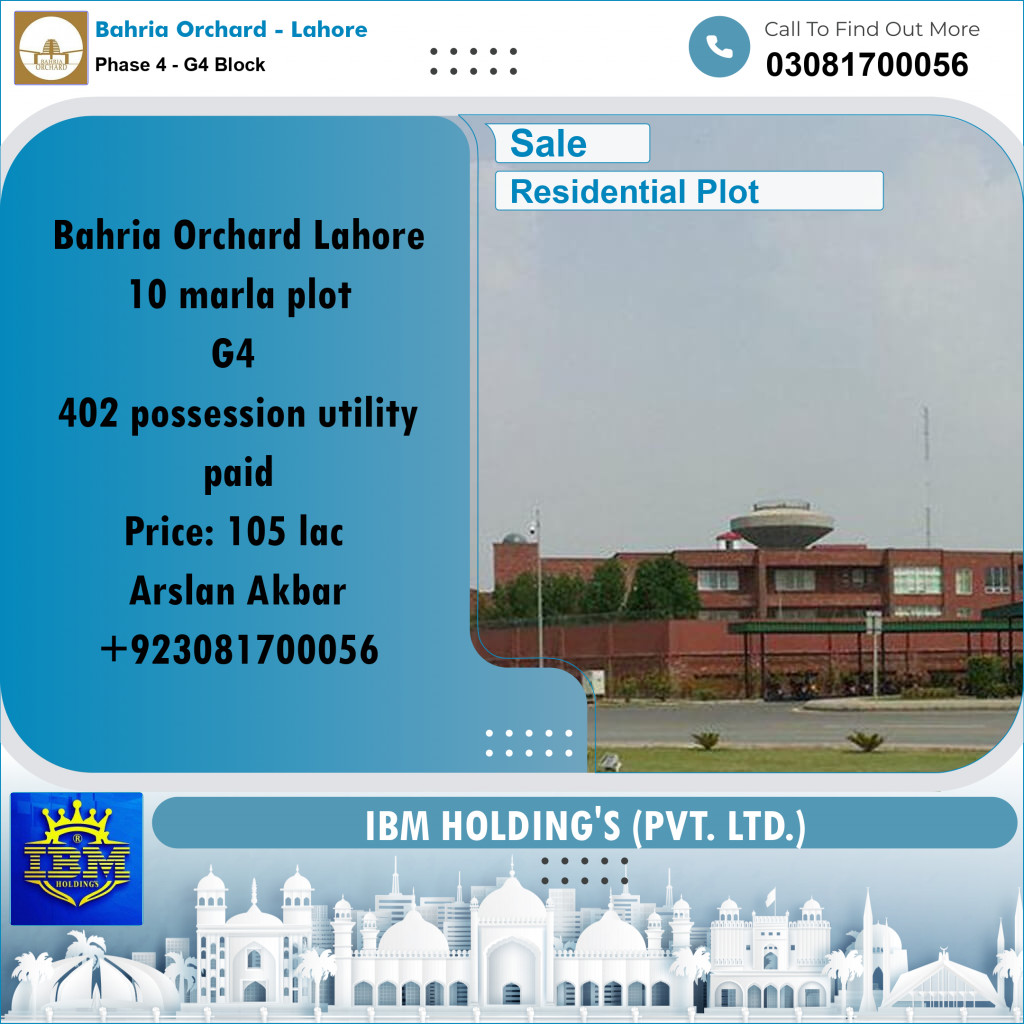 10 Marla Residential Plot for Sale in Phase 4 - G4 Block -  Bahria Orchard, Lahore - (BP-348975)