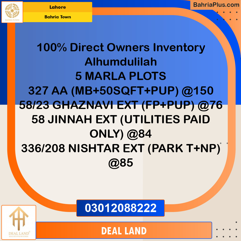 Residential Plot for Sale in Bahria Town, Lahore - (BP-348982)