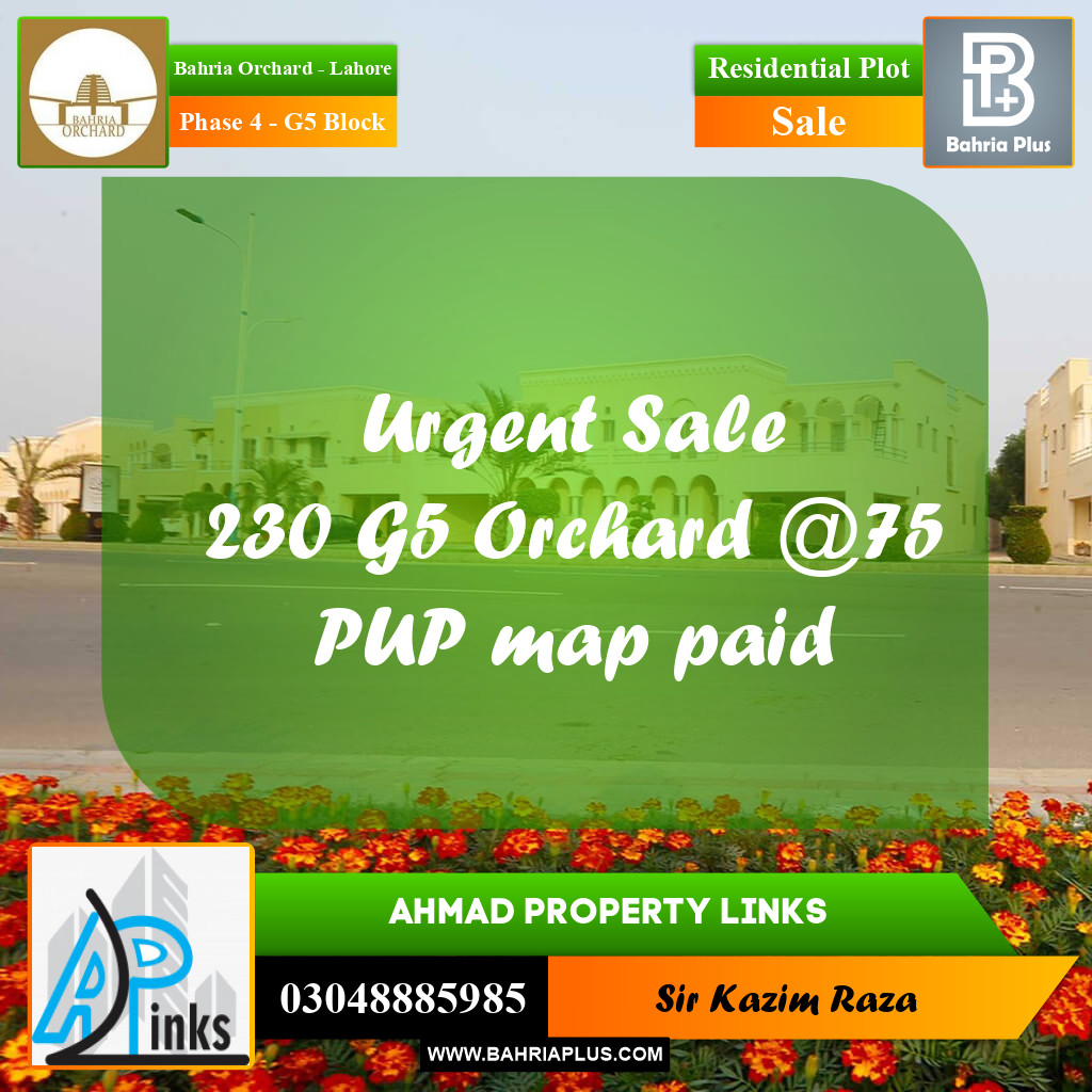 10 Marla Residential Plot for Sale in Phase 4 - G5 Block -  Bahria Orchard, Lahore - (BP-348997)