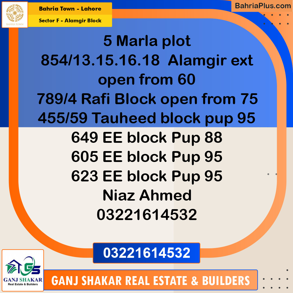 5 Marla Residential Plot for Sale in Sector F - Alamgir Block -  Bahria Town, Lahore - (BP-349144)