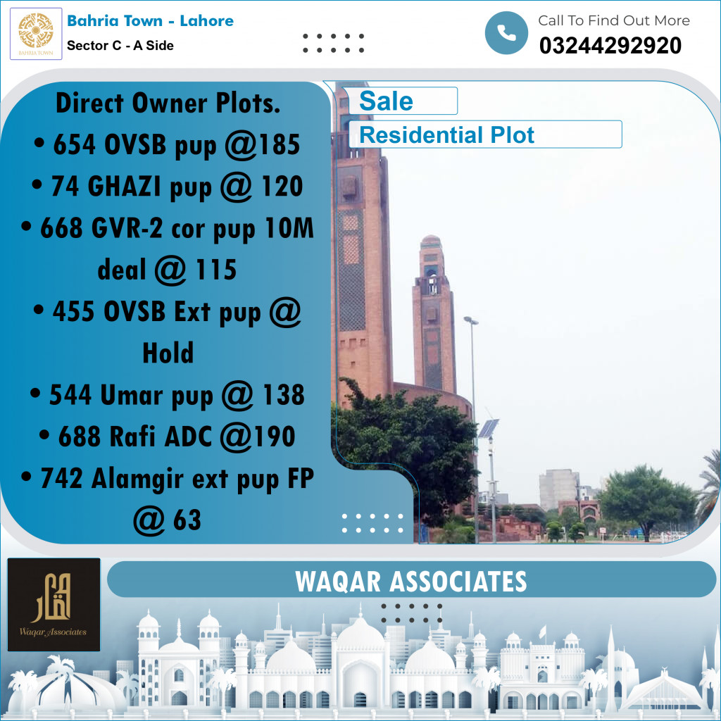 Residential Plot for Sale in Sector C - A Side -  Bahria Town, Lahore - (BP-349157)