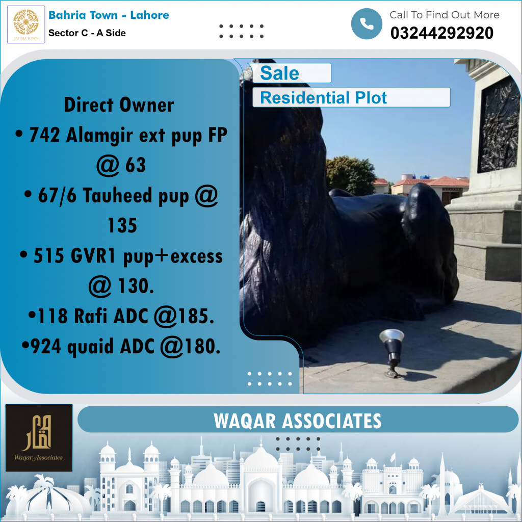 Residential Plot for Sale in Sector C - A Side -  Bahria Town, Lahore - (BP-349158)