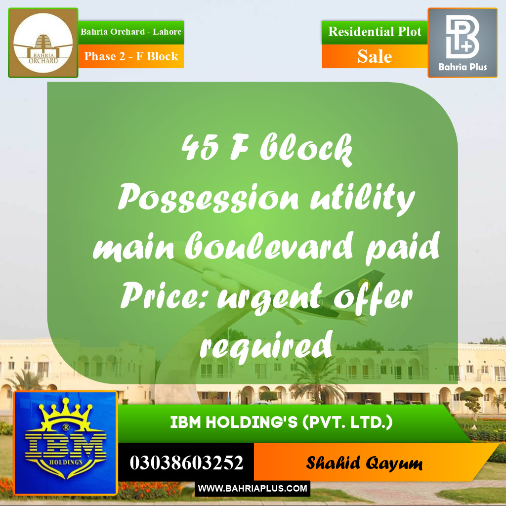 5 Marla Residential Plot for Sale in Phase 2 - F Block -  Bahria Orchard, Lahore - (BP-349186)