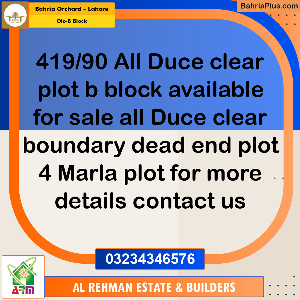 4 Marla Residential Plot for Sale in OLC-B Block -  Bahria Orchard, Lahore - (BP-349243)