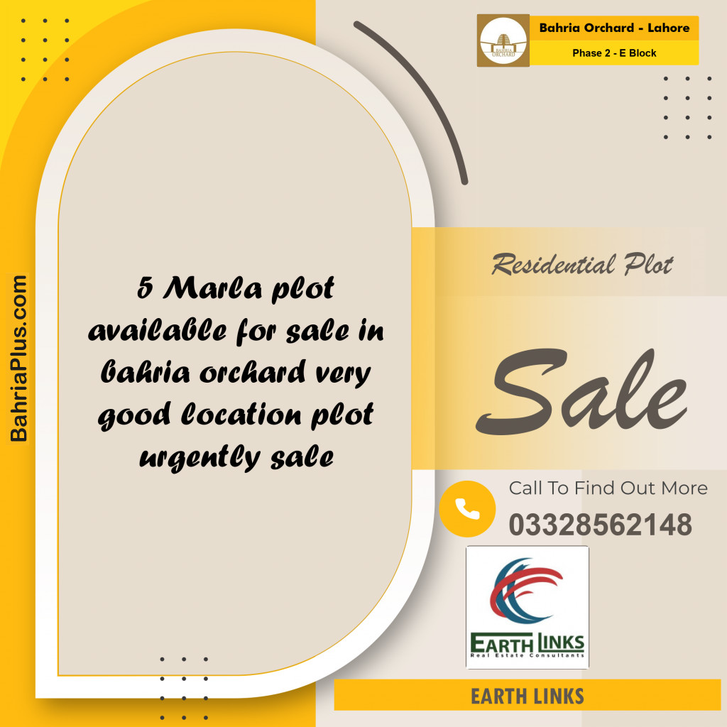 5 Marla Residential Plot for Sale in Phase 2 - E Block -  Bahria Orchard, Lahore - (BP-349253)