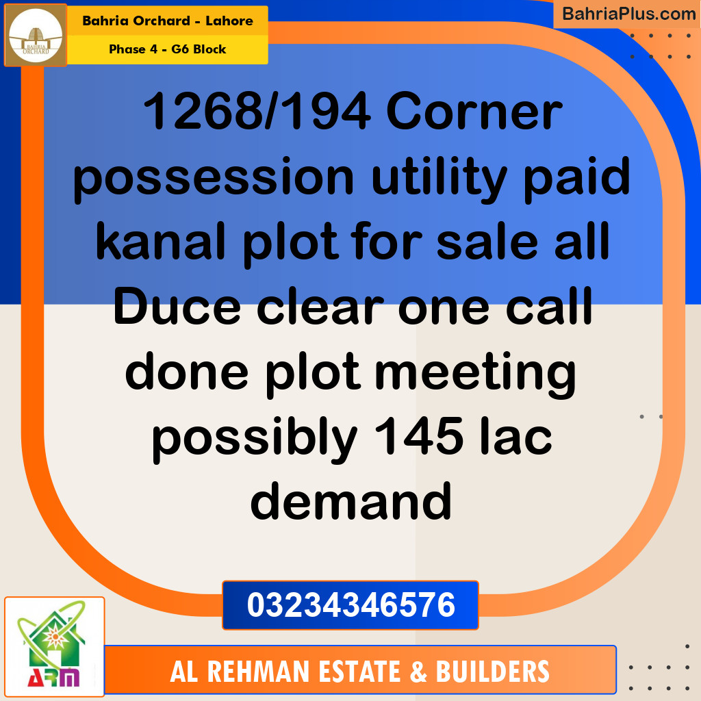 1 Kanal Residential Plot for Sale in Phase 4 - G6 Block -  Bahria Orchard, Lahore - (BP-349305)