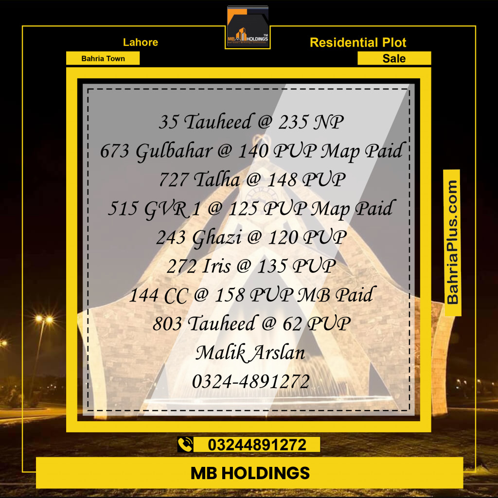 Residential Plot for Sale in Bahria Town, Lahore - (BP-349366)