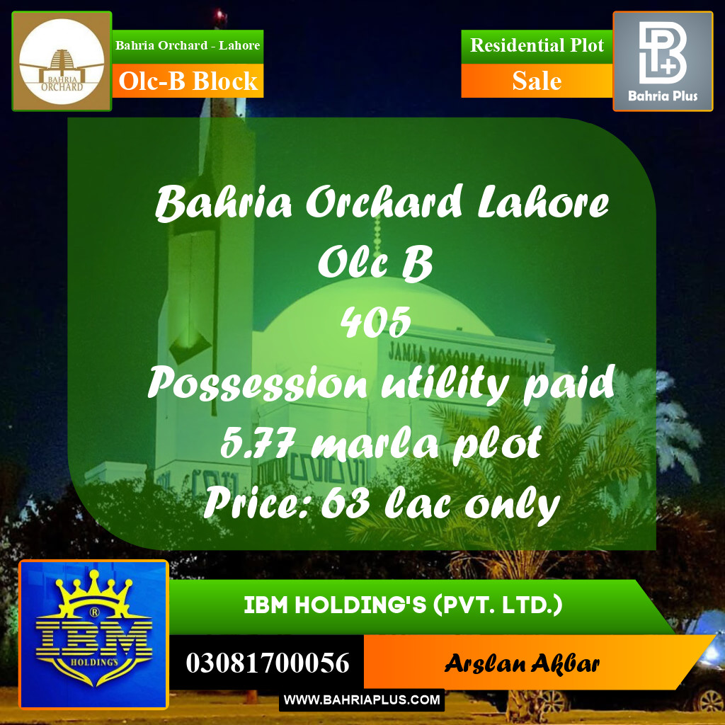 5.77 Marla Residential Plot for Sale in OLC-B Block -  Bahria Orchard, Lahore - (BP-349380)