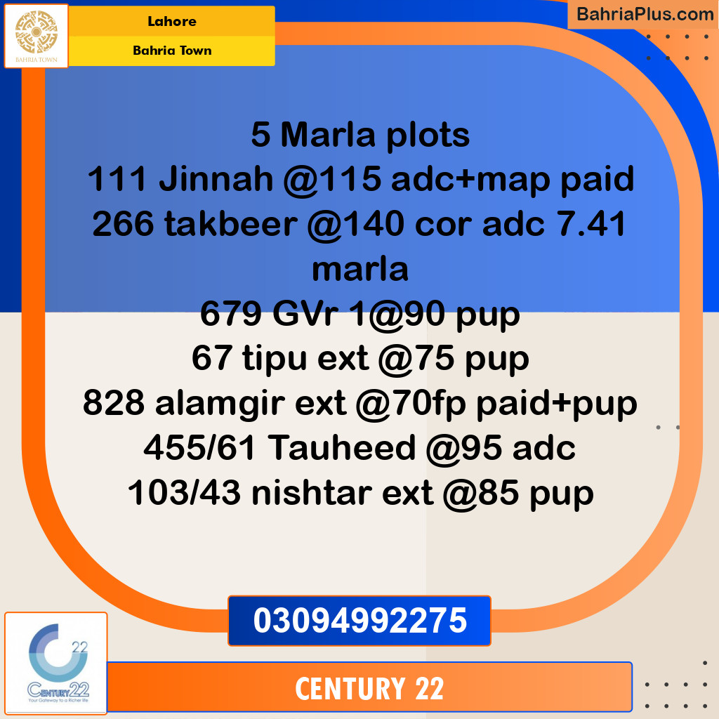 5 Marla Residential Plot for Sale in Bahria Town, Lahore - (BP-349444)