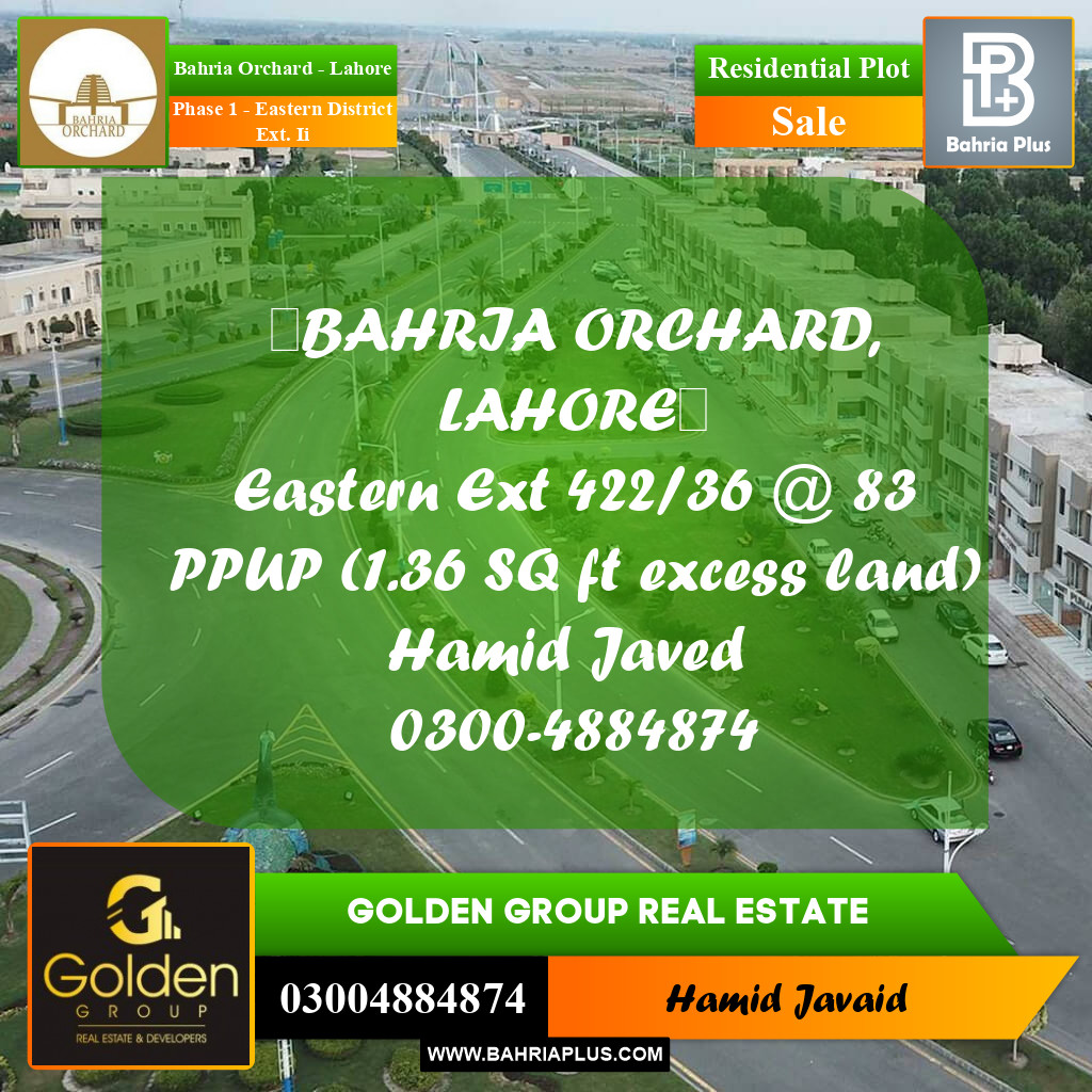 8 Marla Residential Plot for Sale in Phase 1 - Eastern District Ext. II -  Bahria Orchard, Lahore - (BP-349534)