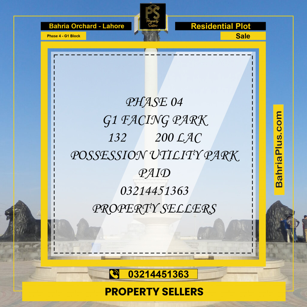 20 Marla Residential Plot for Sale in Phase 4 - G1 Block -  Bahria Orchard, Lahore - (BP-349545)
