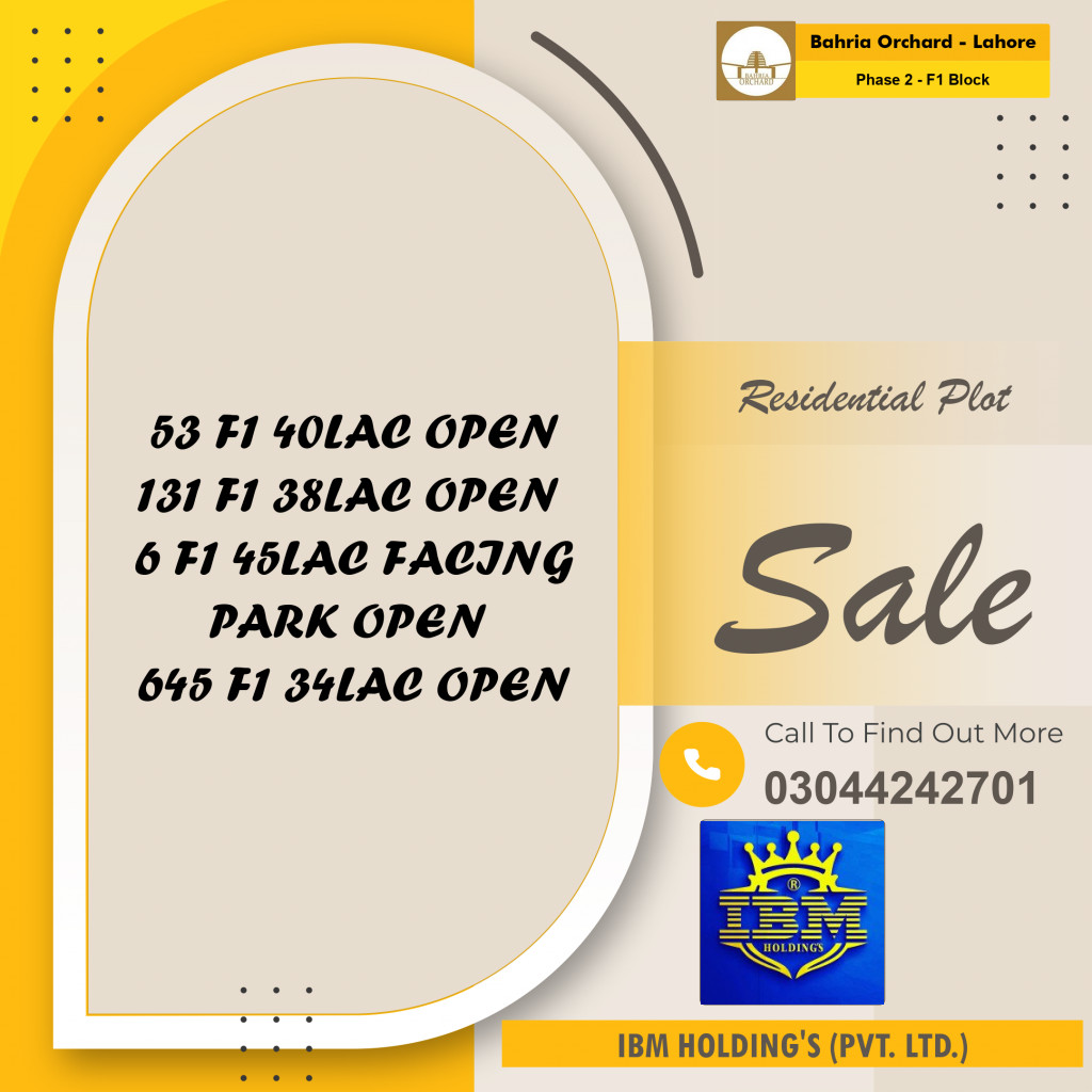 5 Marla Residential Plot for Sale in Phase 2 - F1 Block -  Bahria Orchard, Lahore - (BP-349564)