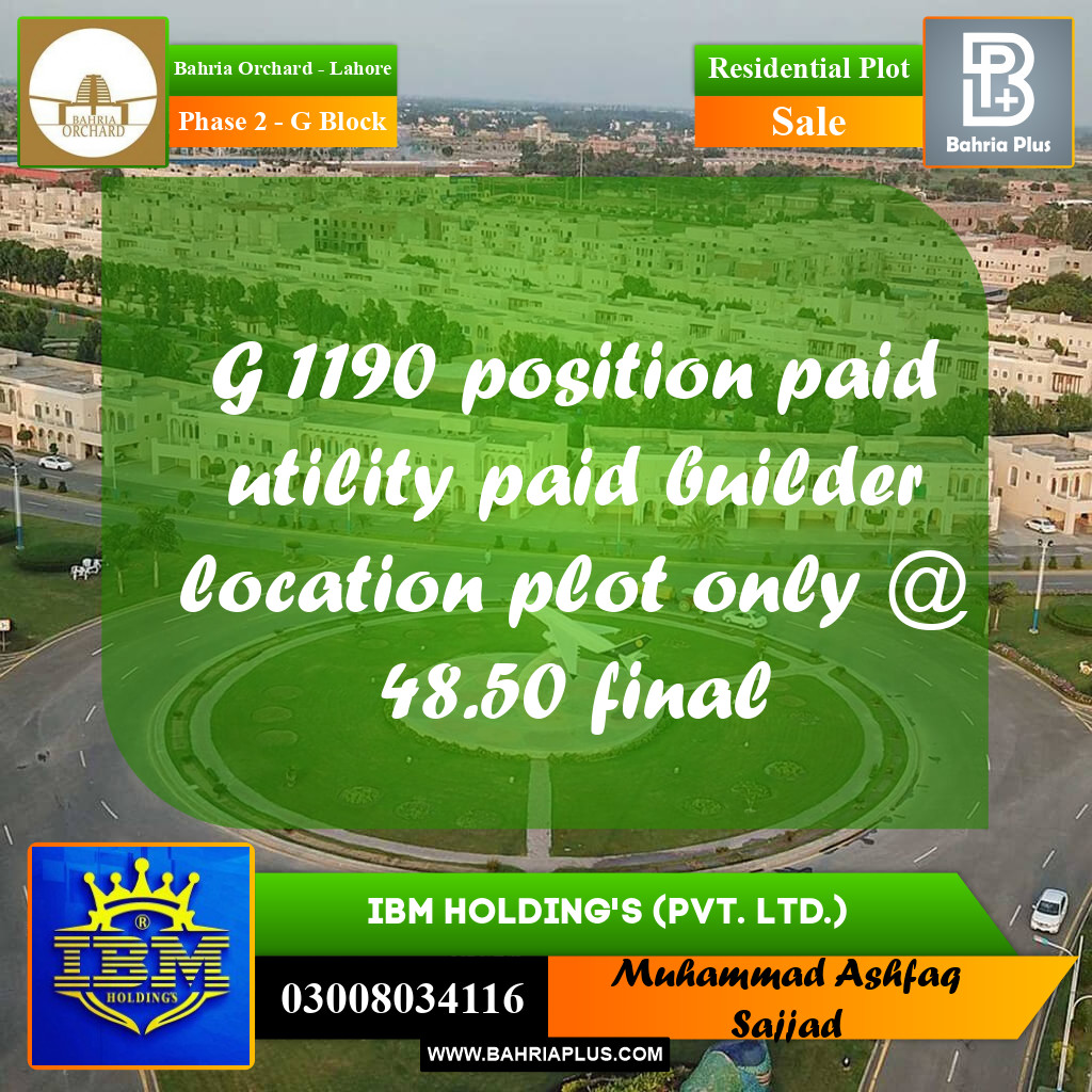 5 Marla Residential Plot for Sale in Phase 2 - G Block -  Bahria Orchard, Lahore - (BP-349640)