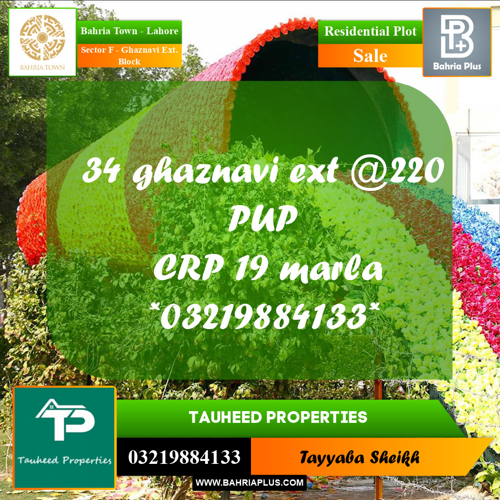 19 Marla Residential Plot for Sale in Sector F - Ghaznavi Ext. Block -  Bahria Town, Lahore - (BP-349655)