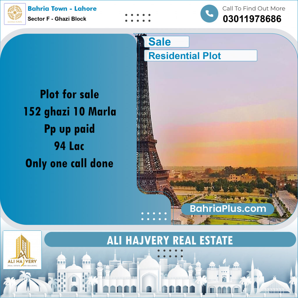 10 Marla Residential Plot for Sale in Sector F - Ghazi Block -  Bahria Town, Lahore - (BP-349669)
