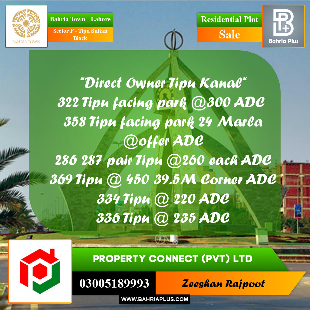 Residential Plot for Sale in Sector F - Tipu Sultan Block -  Bahria Town, Lahore - (BP-349691)
