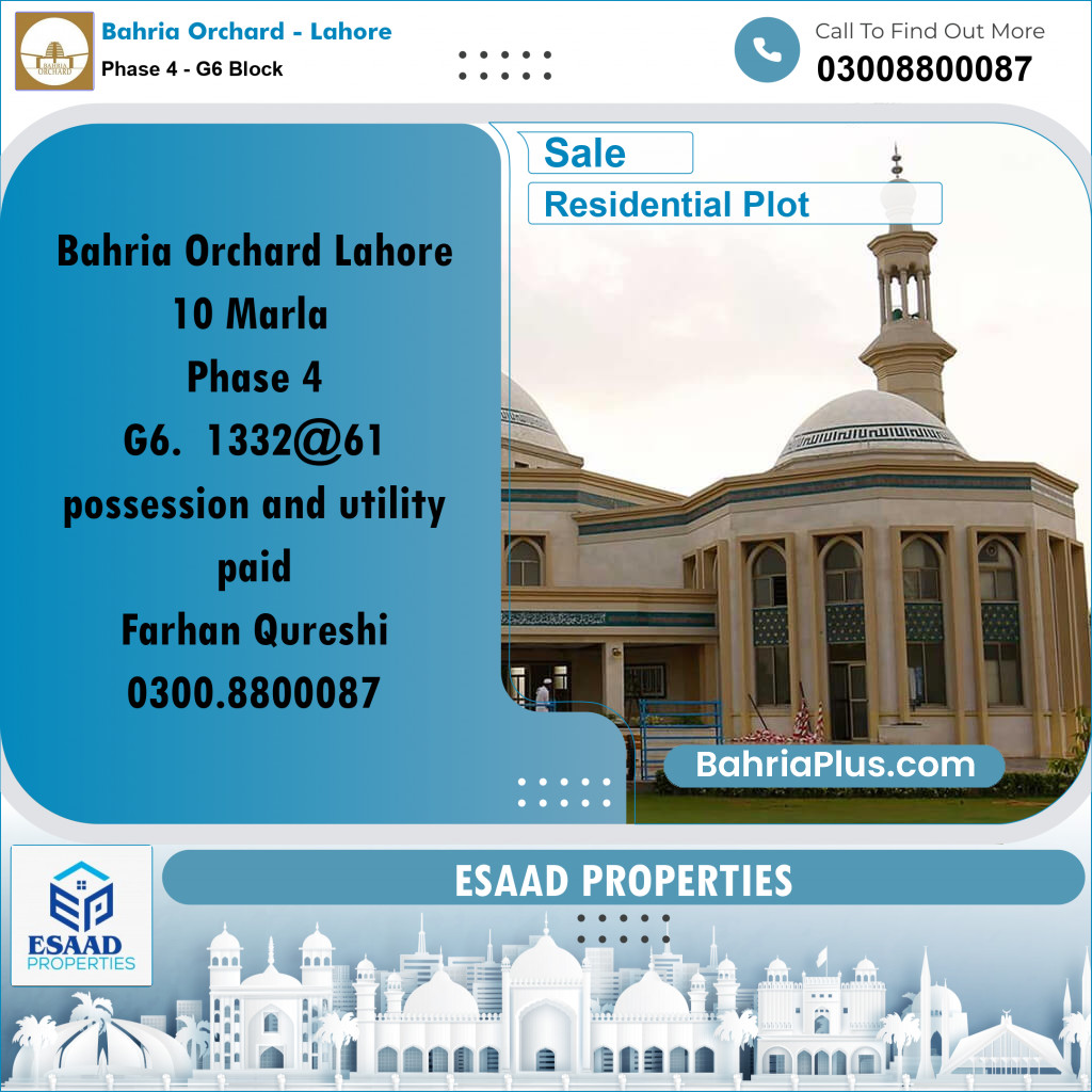 10 Marla Residential Plot for Sale in Phase 4 - G6 Block -  Bahria Orchard, Lahore - (BP-349695)