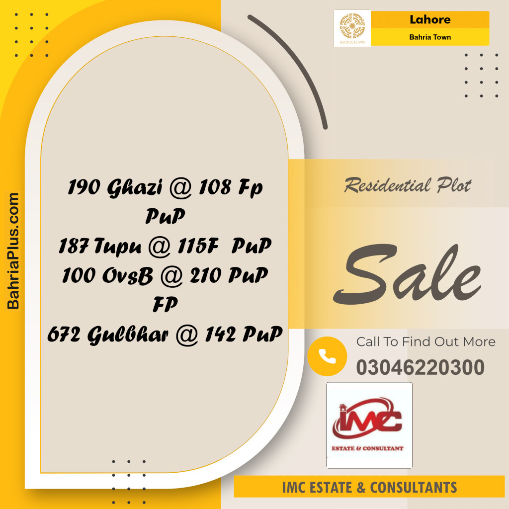 Residential Plot for Sale in Bahria Town, Lahore - (BP-349754)