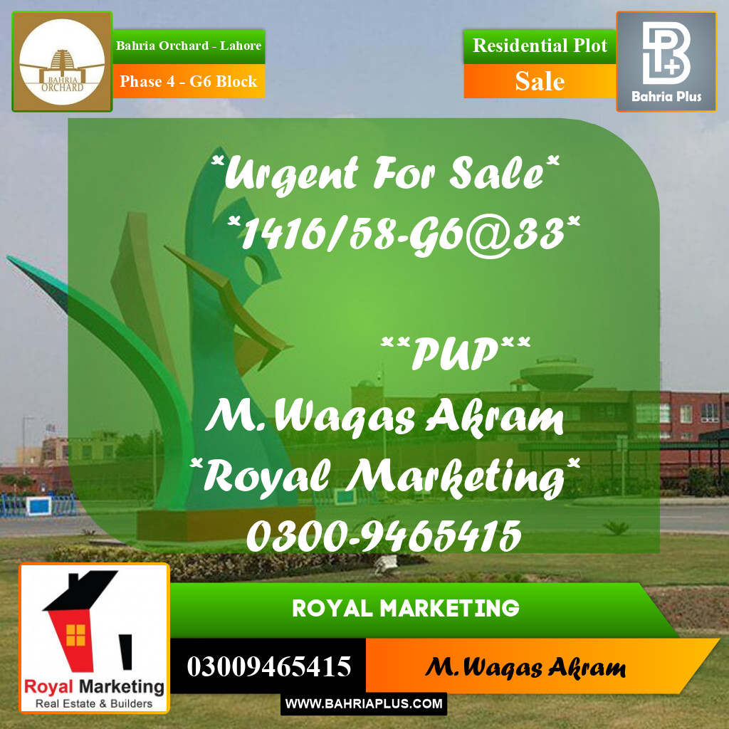5 Marla Residential Plot for Sale in Phase 4 - G6 Block -  Bahria Orchard, Lahore - (BP-349761)