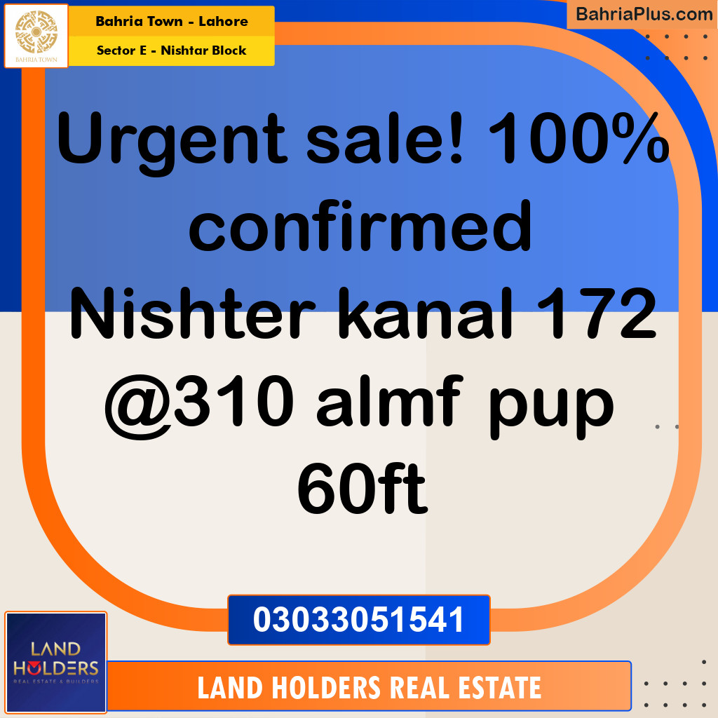 1 Kanal Residential Plot for Sale in Sector E - Nishtar Block -  Bahria Town, Lahore - (BP-349877)