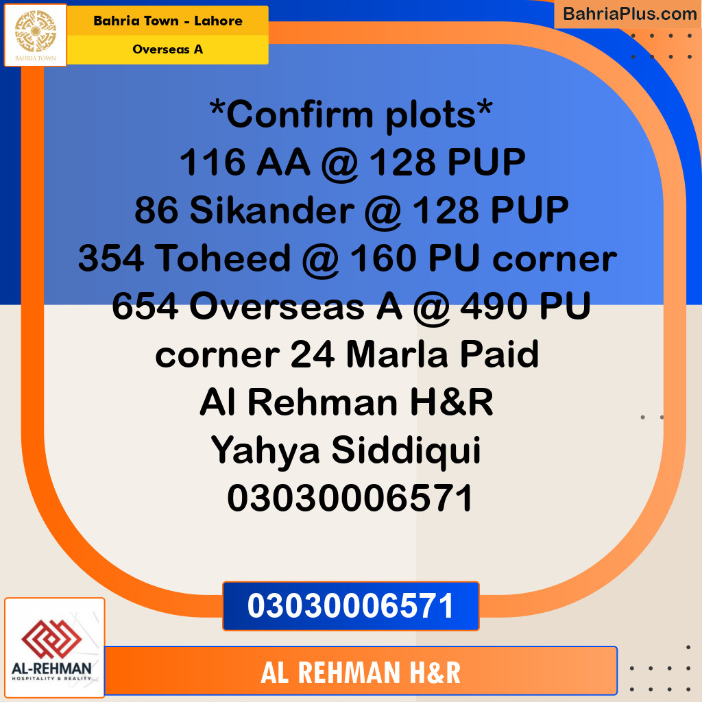 24 Marla Residential Plot for Sale in Overseas A -  Bahria Town, Lahore - (BP-349898)