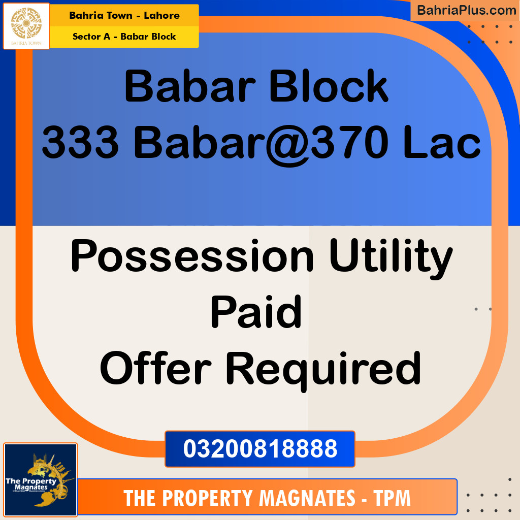 1 Kanal Residential Plot for Sale in Sector A - Babar Block -  Bahria Town, Lahore - (BP-349899)