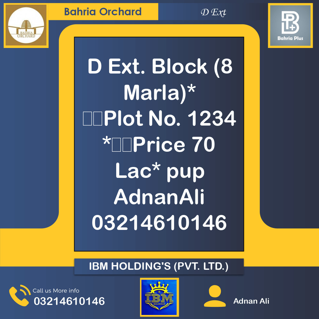 8 Marla Residential Plot for Sale in Phase 2 - D Ext -  Bahria Orchard, Lahore - (BP-349926)