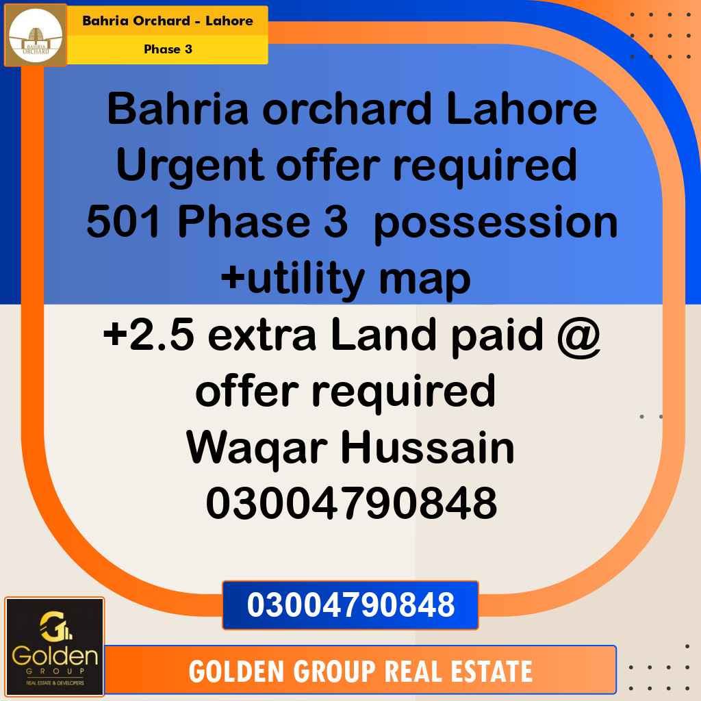 8 Marla Residential Plot for Sale in Phase 3 -  Bahria Orchard, Lahore - (BP-349941)