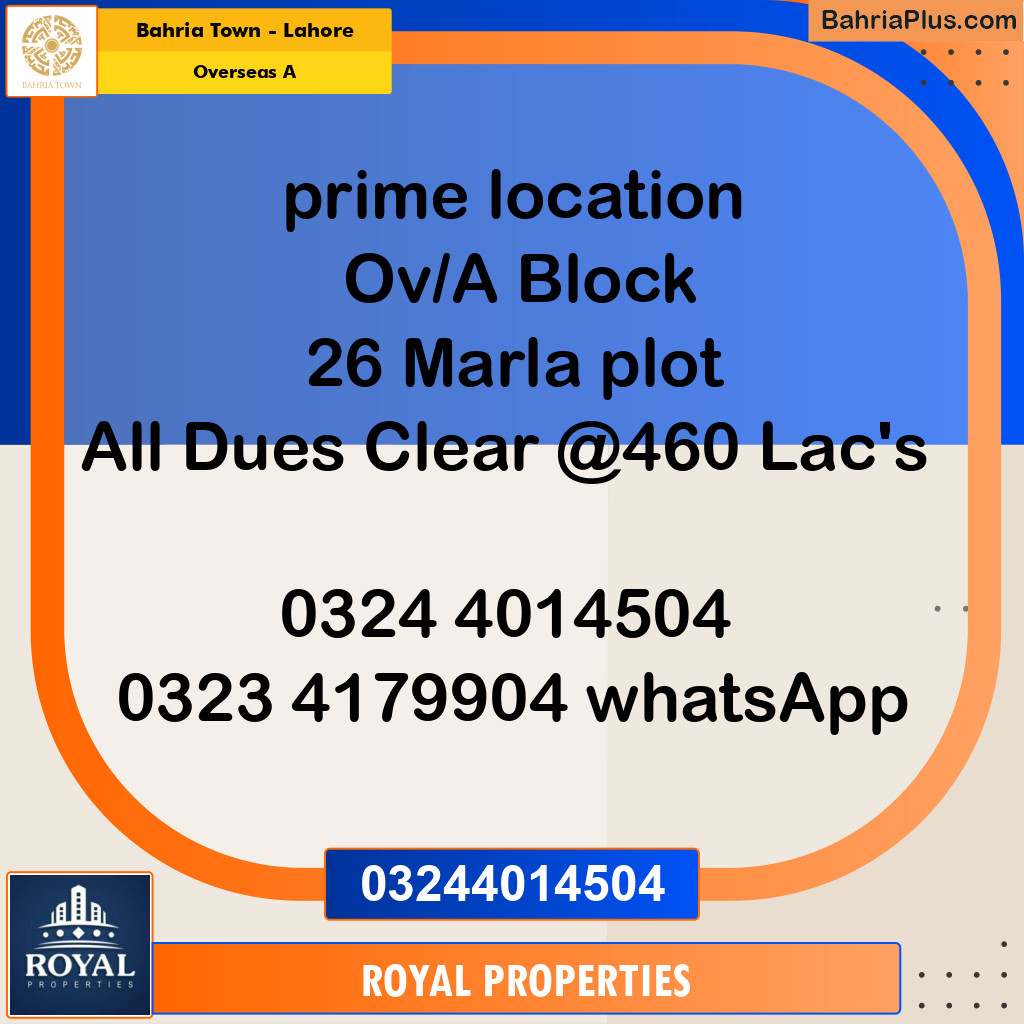 Residential Plot for Sale in Overseas A -  Bahria Town, Lahore - (BP-349945)