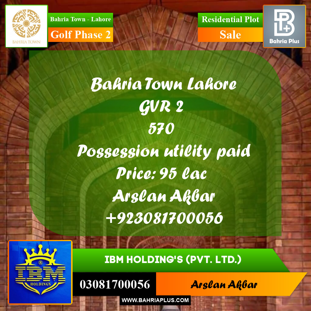 10 Marla Residential Plot for Sale in Golf Phase 2 -  Bahria Town, Lahore - (BP-349958)