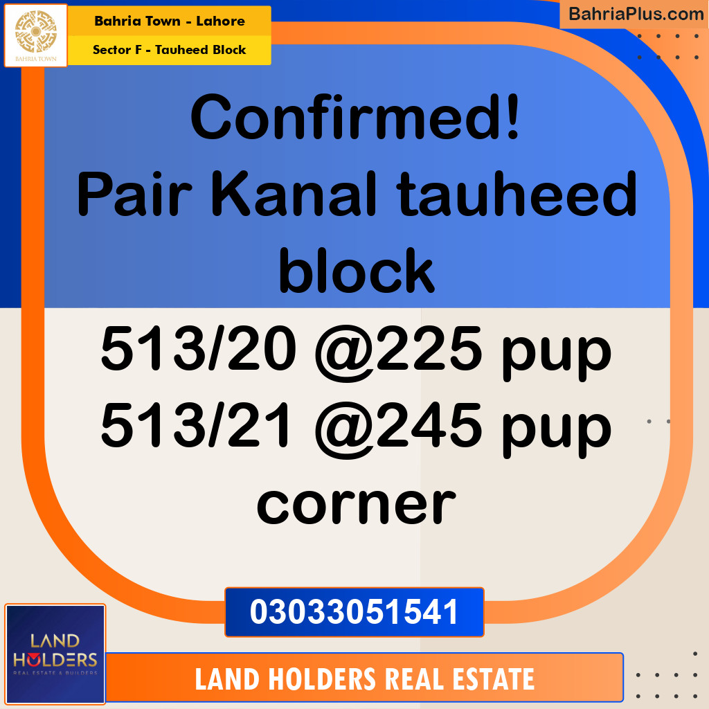 1 Marla Residential Plot for Sale in Sector F - Tauheed Block -  Bahria Town, Lahore - (BP-349996)