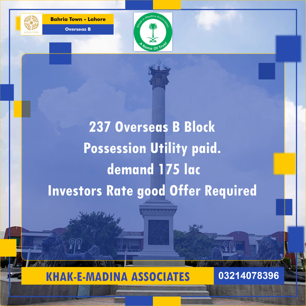10 Marla Residential Plot for Sale in Overseas B -  Bahria Town, Lahore - (BP-350248)