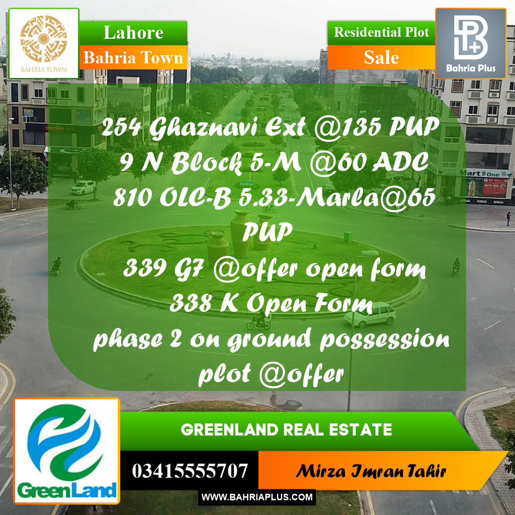 Residential Plot for Sale in Bahria Town, Lahore - (BP-350289)