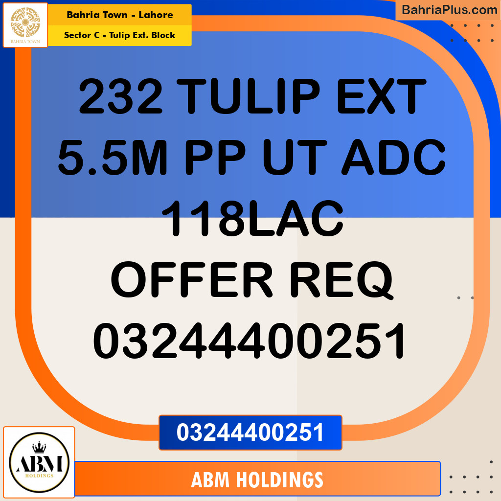 5 Marla Residential Plot for Sale in Sector C - Tulip Ext. Block -  Bahria Town, Lahore - (BP-350322)