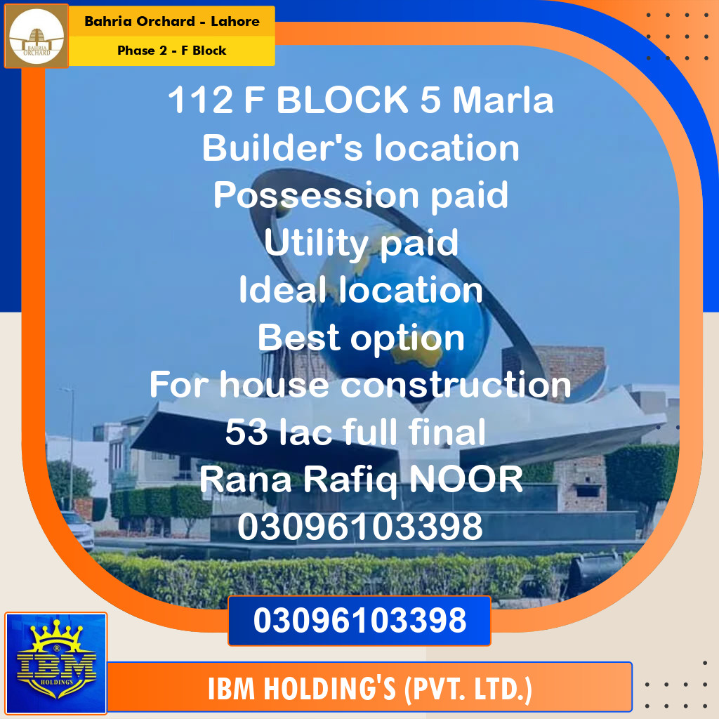 5 Marla Residential Plot for Sale in Phase 2 - F Block -  Bahria Orchard, Lahore - (BP-350354)